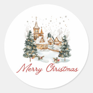 Frohe Weihnachten alte vintage Weihnachtsillustrat Runder Aufkleber