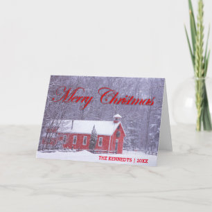 Frohe Weihnachten - altes rotes Schulhaus in den