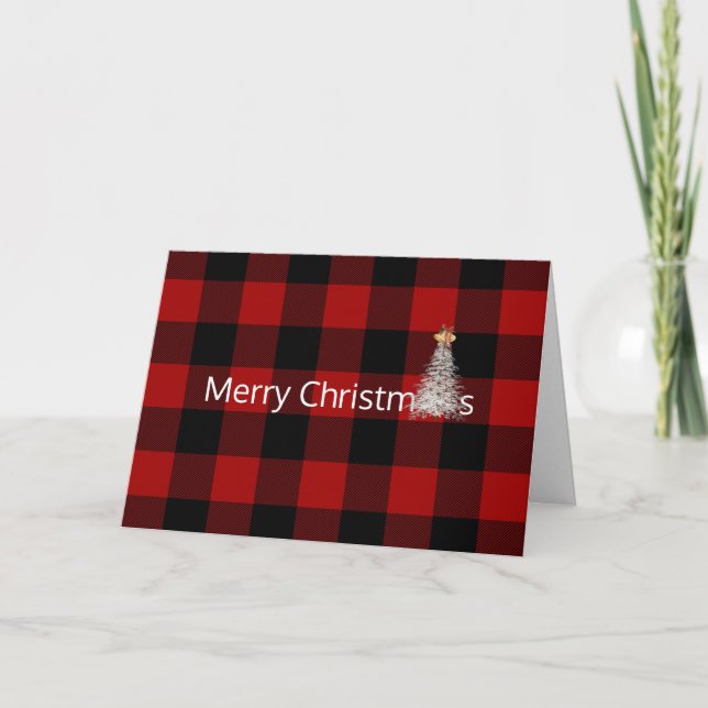 Frohe Weihnachten am Büffel kariert mit Baum Karte (Vorderseite)