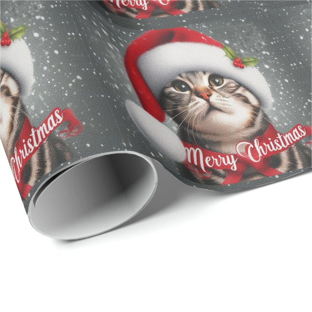 Frohe Weihnachten American shorthair Cat , Santa C Geschenkpapier (Rolleneckpunkt)