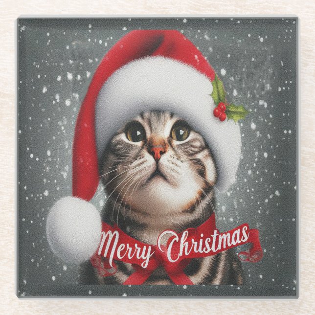 Frohe Weihnachten American shorthair Cat , Santa C Glasuntersetzer (Vorderseite)