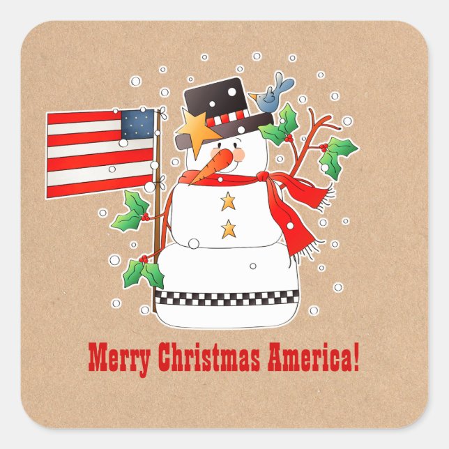 Frohe Weihnachten Amerika. Christmas Quadratischer Aufkleber (Vorderseite)