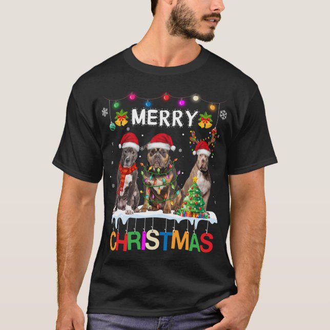 Frohe Weihnachten Amerikaner Bully Weihnachten Tre T-Shirt (Vorderseite)
