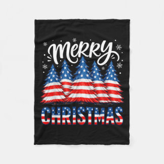 Frohe Weihnachten Amerikanische Flagge Bäume Winte Fleecedecke