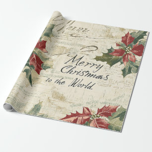 Frohe Weihnachten an die Welt Holly Vintage Geschenkpapier