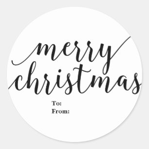 Frohe Weihnachten an von schwarzer Skriptart Elega Runder Aufkleber