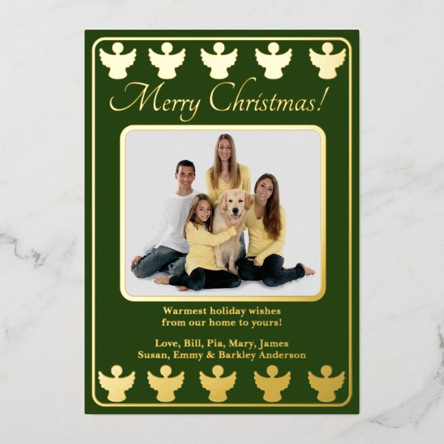 Frohe Weihnachten Angel Green Folien Feiertagskarte (Vorderseite)