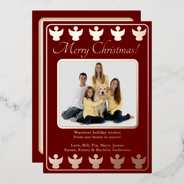 Frohe Weihnachten Angel Red Folien Feiertagskarte (Vorderseite/Rückseite)