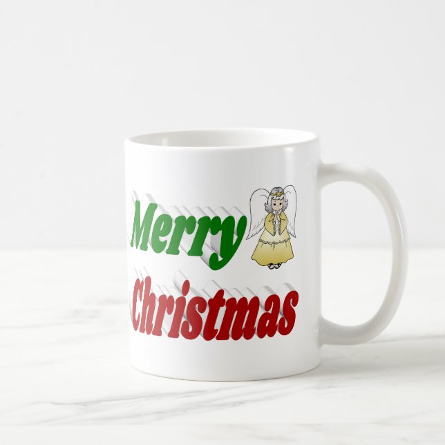 Frohe Weihnachten Angel rot grüne Halbtypografie Kaffeetasse (Rechts)