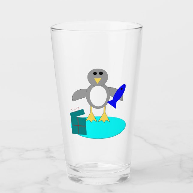 Frohe Weihnachten Angelpinguin Glas (Vorderseite)