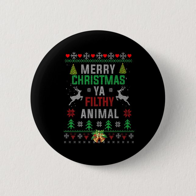 Frohe Weihnachten Animal Filthy Ya Shirt Funny Xma Button (Vorderseite)