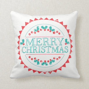 Frohe Weihnachten Aqua & Rot Kreidestempel-Typogra Kissen