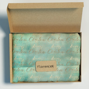 Frohe Weihnachten Aquamarine Gold Sepia Burlap Hüt Geschenkpapier