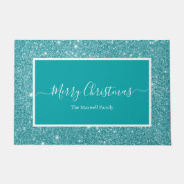 Frohe Weihnachten aquamarinen Glitzer Skript Famil Fußmatte