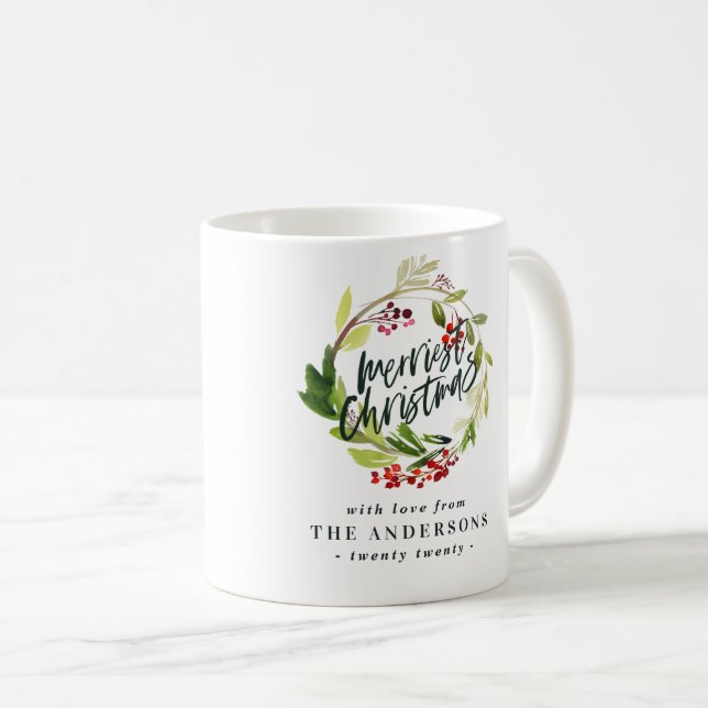 Frohe Weihnachten Aquarell Rote Beerenblätterung Kaffeetasse (VorderseiteRechts)