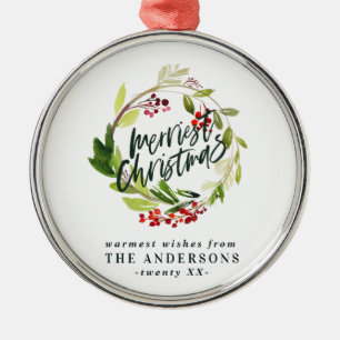 Frohe Weihnachten Aquarell Rote Beerenblätterung Ornament Aus Metall