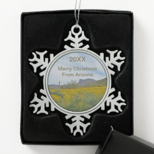 Frohe Weihnachten Arizona Wüstenblumen Urlaub Schneeflocken Zinn-Ornament