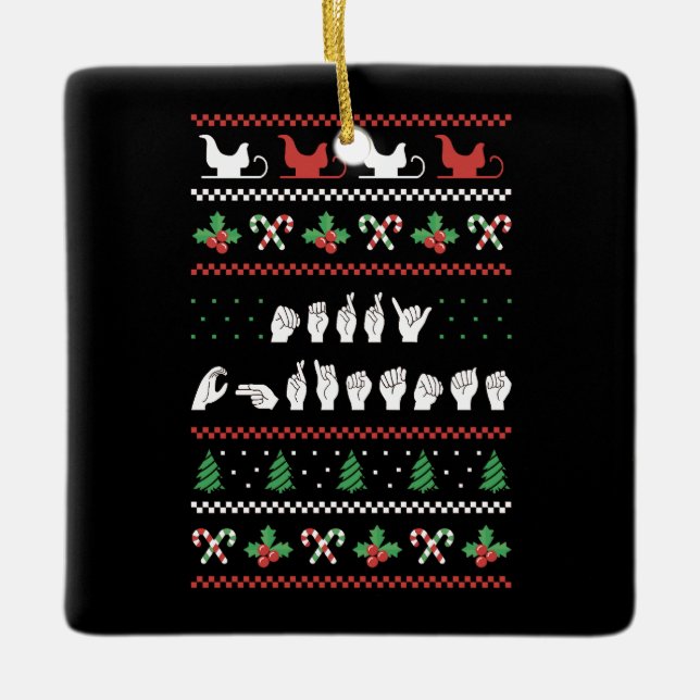 Frohe Weihnachten - ASL American Sign Language I Keramikornament (Vorderseite)