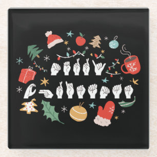 Frohe Weihnachten - ASL American Sign Language III Glasuntersetzer