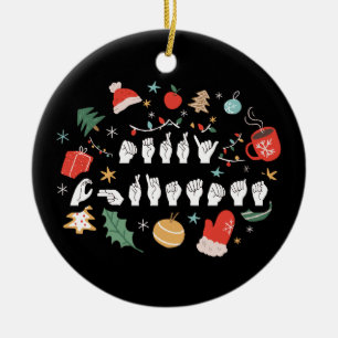 Frohe Weihnachten - ASL American Sign Language III Keramik Ornament