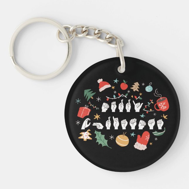 Frohe Weihnachten - ASL American Sign Language III Schlüsselanhänger (Vorderseite)