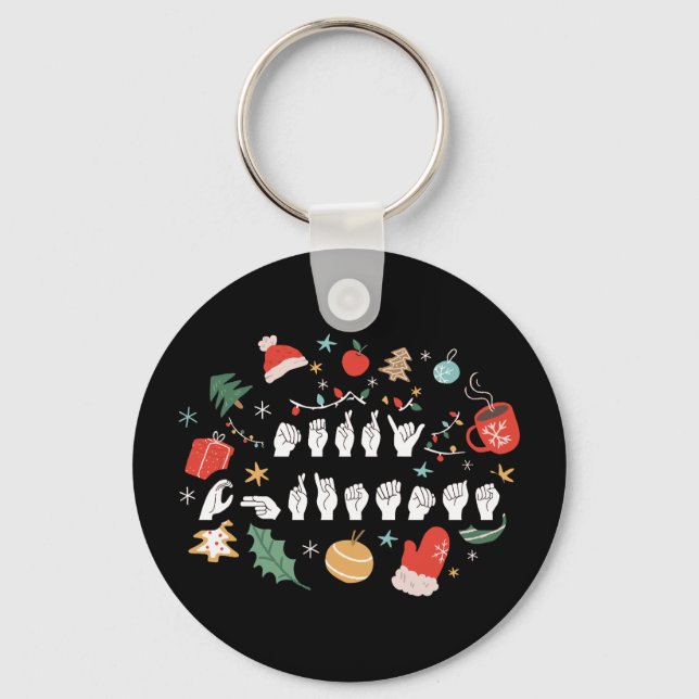 Frohe Weihnachten - ASL American Sign Language III Schlüsselanhänger (Vorderseite)