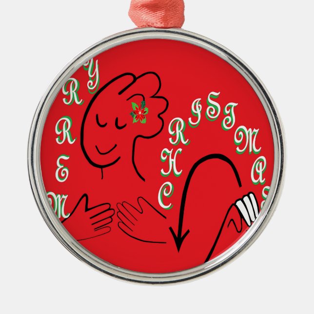 Frohe Weihnachten ASL Silbernes Ornament (Vorne)