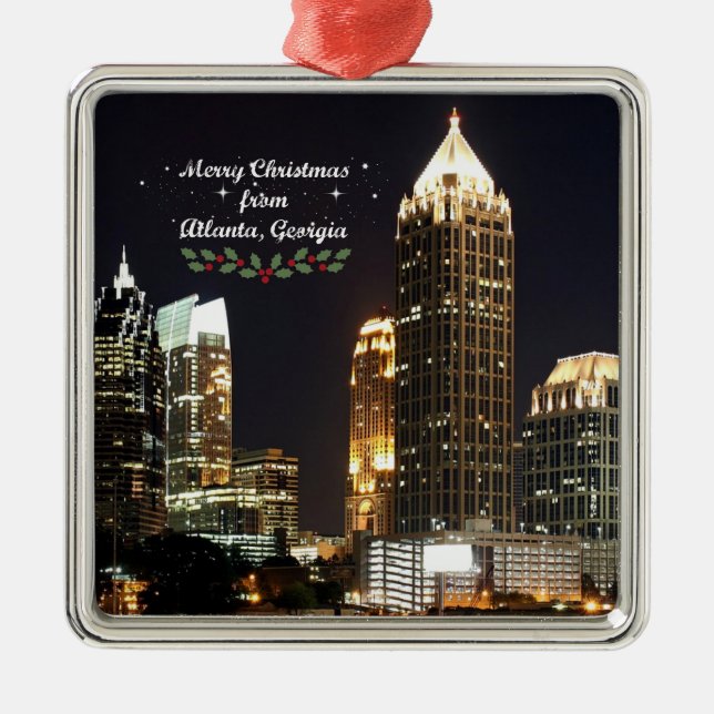 Frohe Weihnachten, Atlanta, Georgia Skyline Ornament Aus Metall (Vorne)