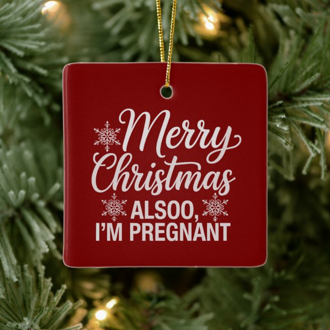 Frohe Weihnachten auch im Pregnant Baby Ankündigun Keramikornament (Baum)