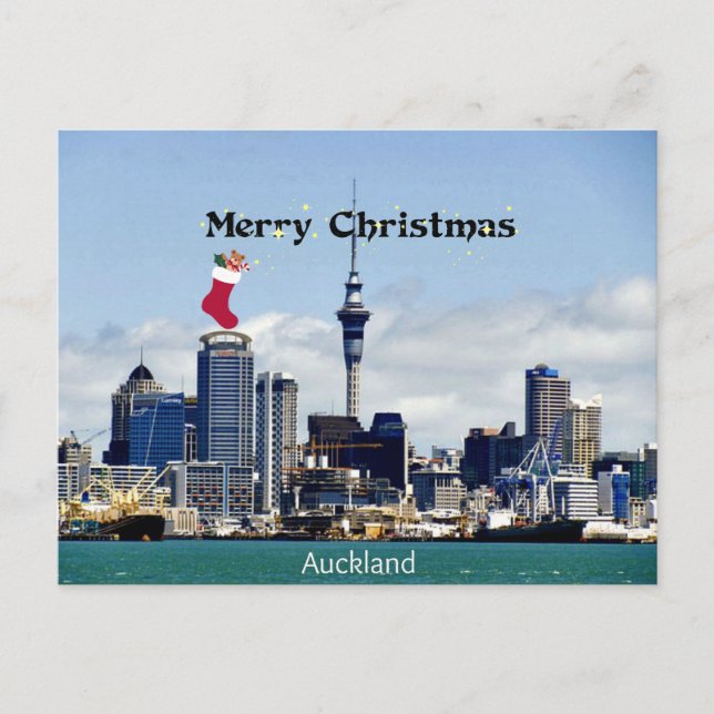 Frohe Weihnachten! Auckland Skyline, Postkarte (Vorderseite)