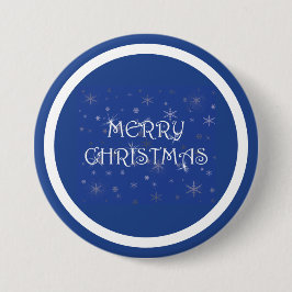 Frohe Weihnachten auf Blau mit Schneeflocken Button