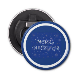 Frohe Weihnachten auf Blau mit Schneeflocken Flaschenöffner