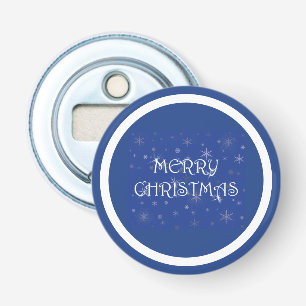 Frohe Weihnachten auf Blau mit Schneeflocken Flaschenöffner