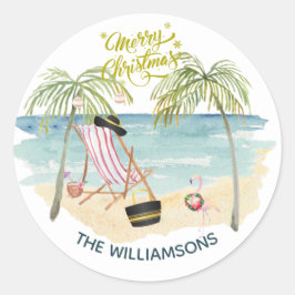 Frohe Weihnachten auf dem Namen der Beach-Familie Runder Aufkleber