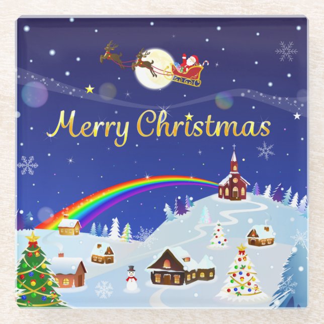 Frohe Weihnachten auf dem Vollmond Glasuntersetzer (Vorderseite)