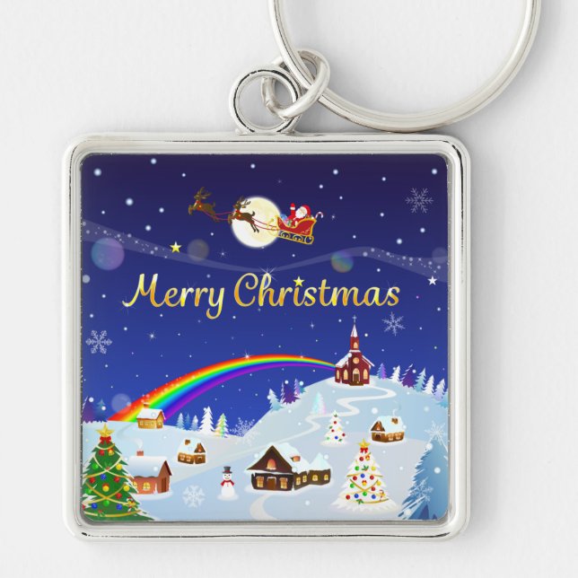 Frohe Weihnachten auf dem Vollmond Schlüsselanhänger (Vorne)