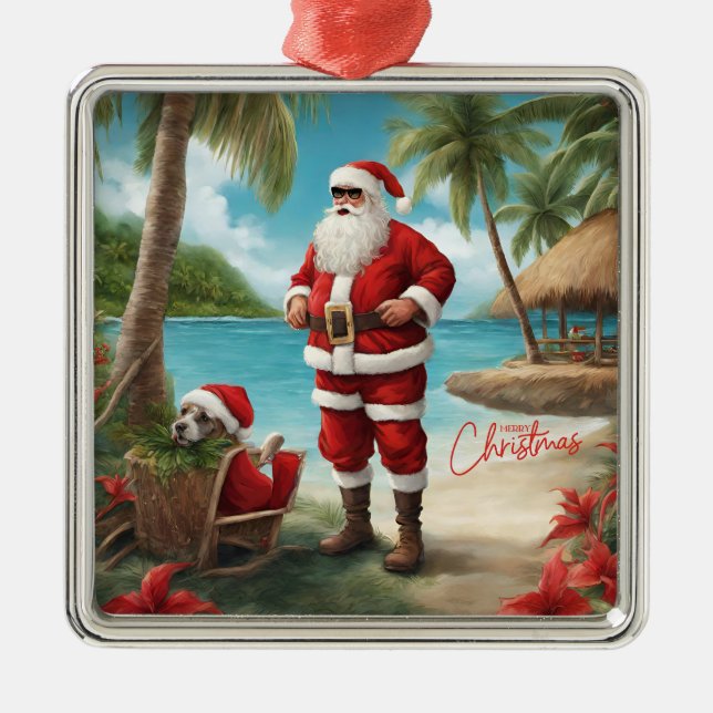 Frohe Weihnachten auf Tropical Island Ornament Aus Metall (Vorne)