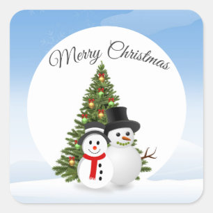 Frohe Weihnachten Aufkleber mit Schneemännern