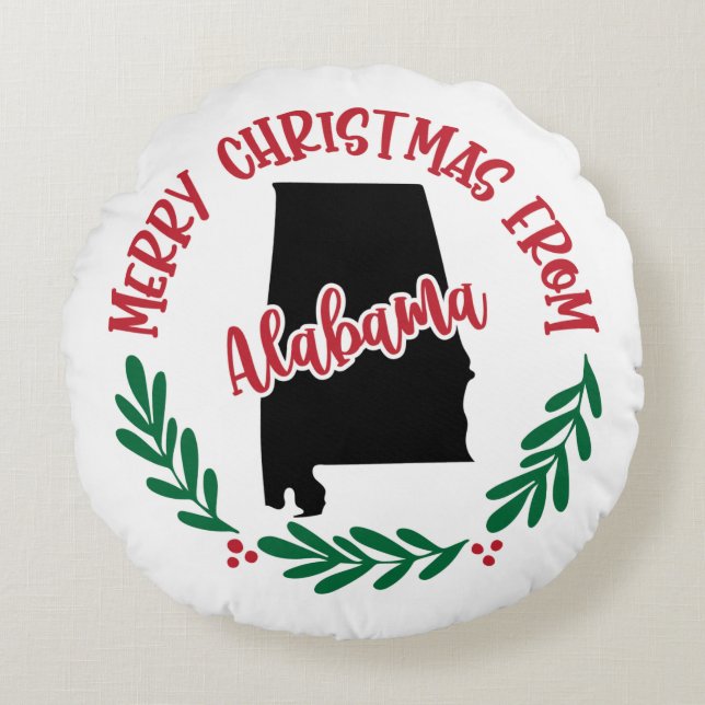 Frohe Weihnachten aus Alabama US Red Green White Rundes Kissen (Vorderseite)