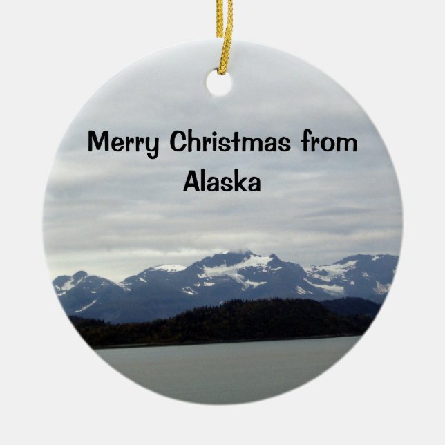 Frohe Weihnachten aus Alaska Keramikornament (Vorne)