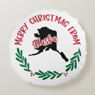 Frohe Weihnachten aus Alaska USA Red Green White Rundes Kissen