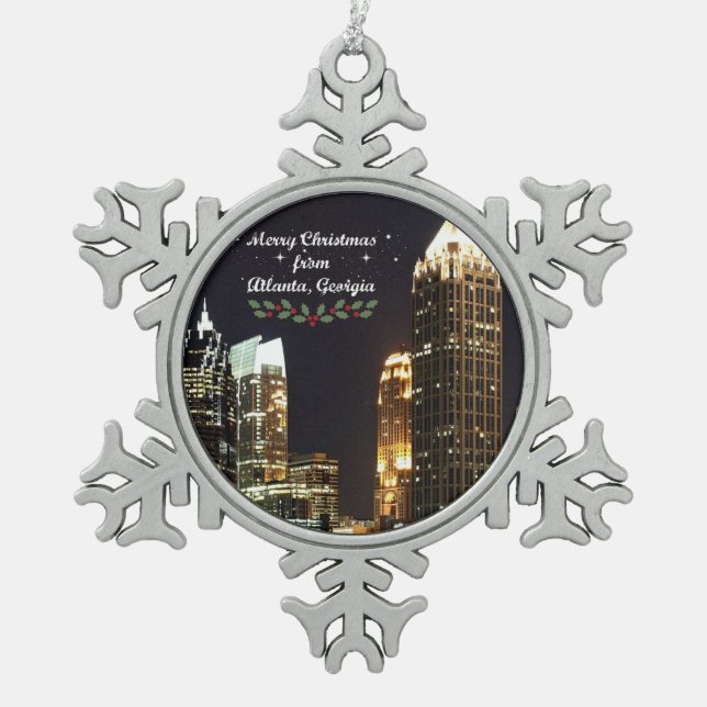 Frohe Weihnachten aus Atlanta, Georgien Schneeflocken Zinn-Ornament (Vorderseite)