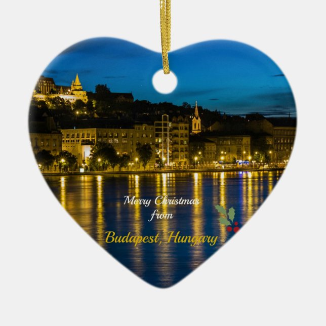 Frohe Weihnachten aus Budapest - Donau Fluss Keramik Ornament (Vorne)