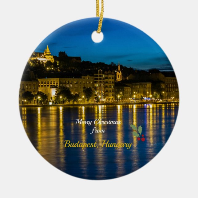 Frohe Weihnachten aus Budapest - Donau Fluss Keramik Ornament (Vorne)