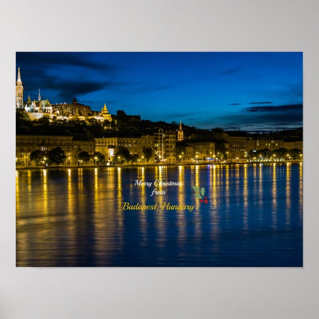 Frohe Weihnachten aus Budapest - Donau Fluss Poster (Vorne)