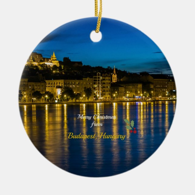 Frohe Weihnachten aus Budapest, Ungarn Keramik Ornament (Vorne)