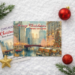 Frohe Weihnachten aus Chicago Holiday-Postkarte