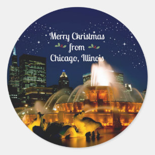 Frohe Weihnachten aus Chicago, Illinois, Runder Aufkleber