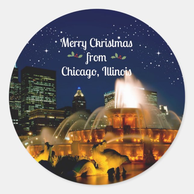 Frohe Weihnachten aus Chicago, Illinois, Runder Aufkleber (Vorderseite)