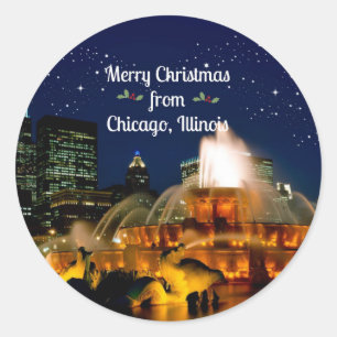 Frohe Weihnachten aus Chicago, Illinois, Runder Aufkleber